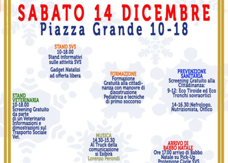Sabato 14 dicembre (9-18) in Piazza Grande torna il Villaggio di Natale Svs