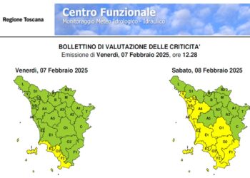 Meteo: domani 8 febbraio allerta gialla dalle 12 alla mezzanotte