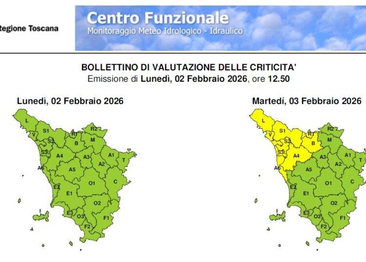 Maltempo: allerta gialla per tutta la giornata di domani, 3 febbraio